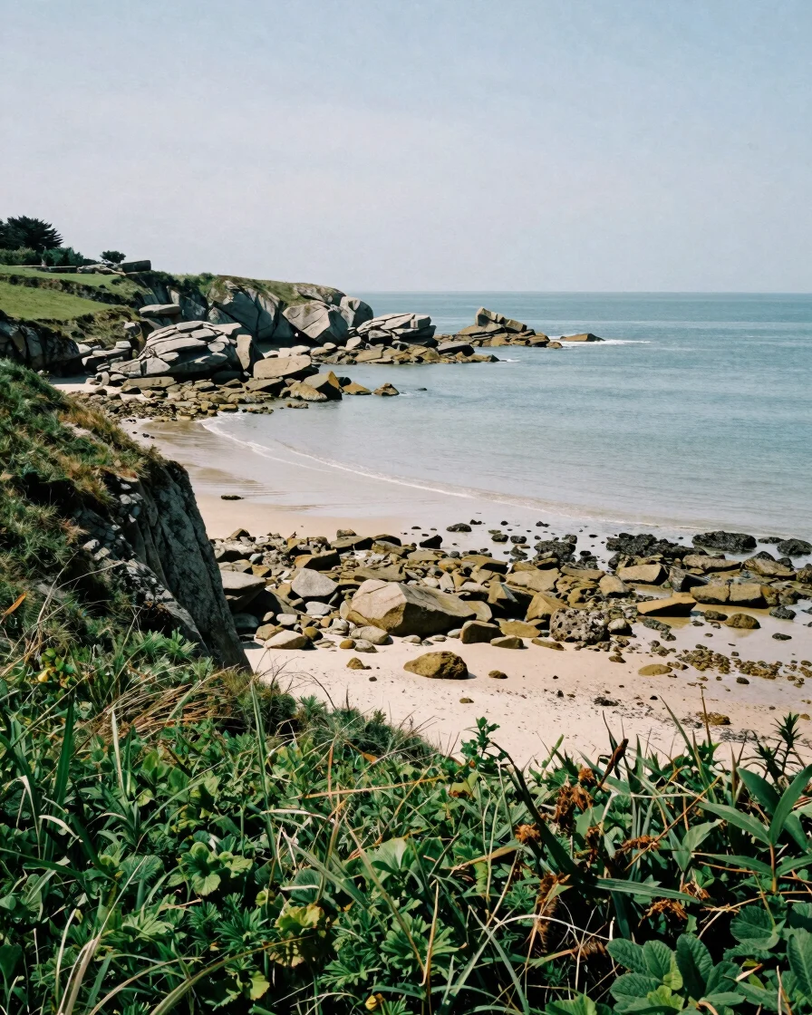 Wide documentary photograph of the Morbihan coastline at low tide